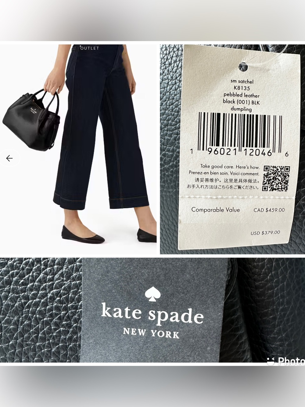 Kate Spade NWT Black Pebbled Leather Dumpling K8135 Small Satchel Original $379 - Picture 9 of 16